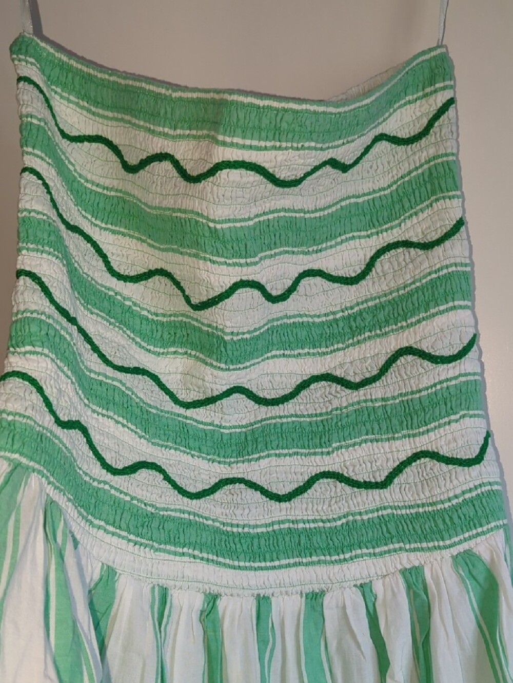 NWT🔖XL Anthropologie Strapless Green and White Smocked Dress - Picture 11 of 12
